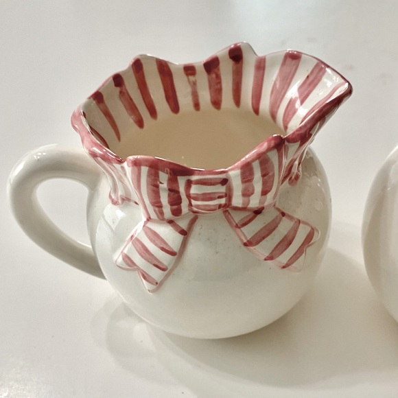 Vintage Ceramic Pink Stripe White Halden Matching Creamer Sugar Tea Party Set - Picture 2 of 9